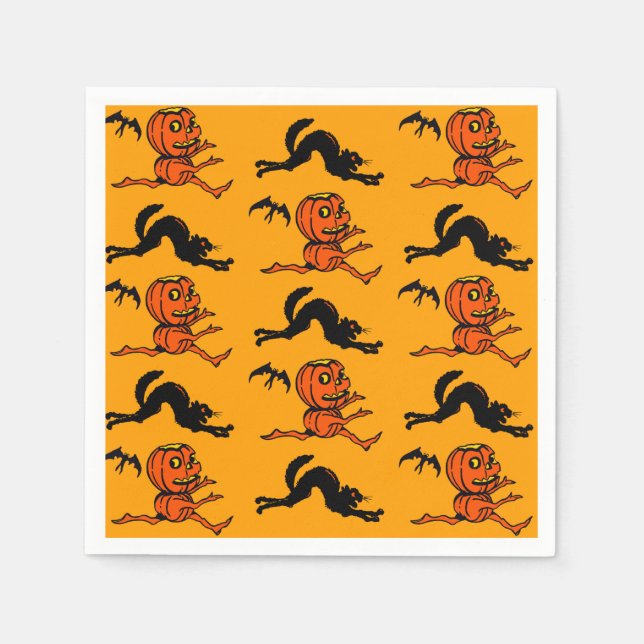 Vintage Style Halloween Pumpkin Cocktail Napkins (Front)
