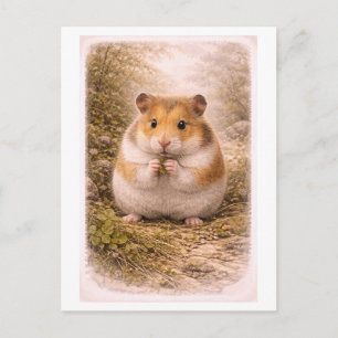 Vintage-Style Hamster Illustration Postcard