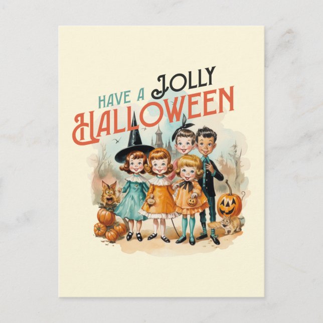 Vintage Style "Have a Jolly Halloween" Postcard (Front)