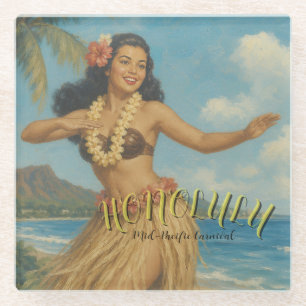 Vintage Style Hawaii Travel Glass Coaster