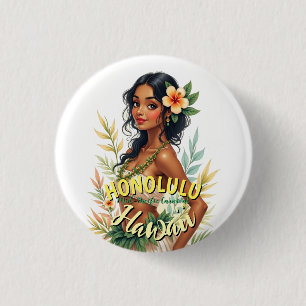Vintage Style Hawaii Travel Honolulu Hula Girl 3 Cm Round Badge