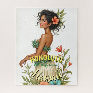 Vintage Style Hawaii Travel Honolulu Hula Girl Jigsaw Puzzle