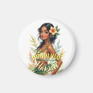 Vintage Style Hawaii Travel Honolulu Hula Girl Magnet