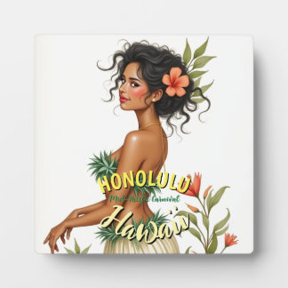 Vintage Style Hawaii Travel Honolulu Hula Girl Plaque