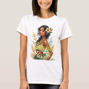 Vintage Style Hawaii Travel Honolulu Hula Girl T-Shirt