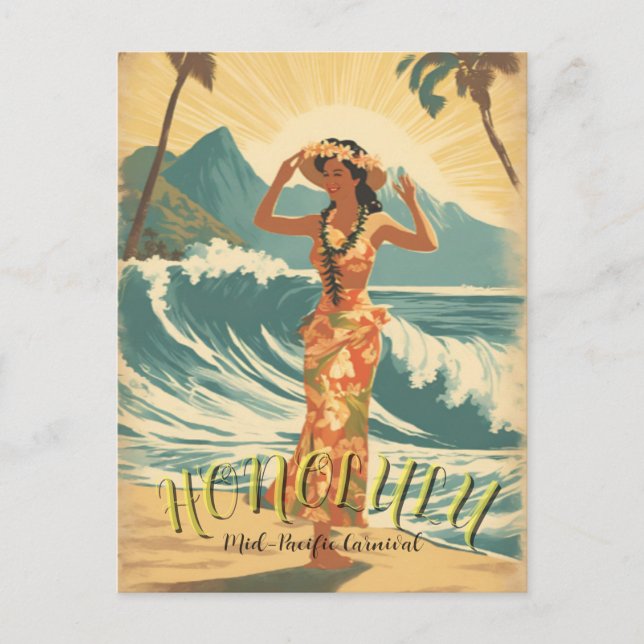 Vintage Style Hawaii Travel Postcard (Front)