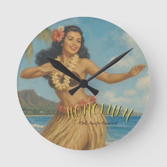 Vintage Style Hawaii Travel Round Clock (Front)