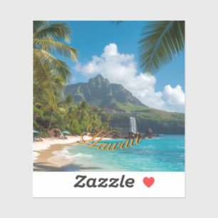 Vintage Style Hawaiian Blue Sea Palms Sky Travel