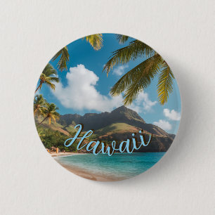 Vintage Style Hawaiian Blue Sea Palms Sky Travel 6 Cm Round Badge