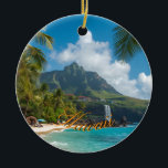 Vintage Style Hawaiian Blue Sea Palms Sky Travel Ceramic Tree Decoration<br><div class="desc">Hula Girl - Carnival - Aloha Honolulu Caribbean Travel Artworks - Vintage Hawaiian Advertisement</div>