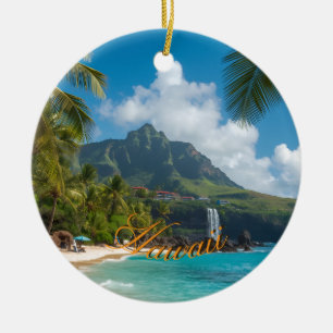 Vintage Style Hawaiian Blue Sea Palms Sky Travel Ceramic Tree Decoration