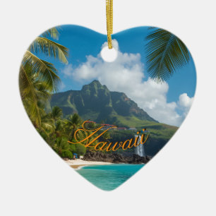 Vintage Style Hawaiian Blue Sea Palms Sky Travel Ceramic Tree Decoration