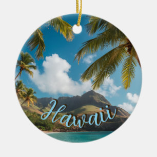Vintage Style Hawaiian Blue Sea Palms Sky Travel Ceramic Tree Decoration