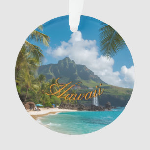 Vintage Style Hawaiian Blue Sea Palms Sky Travel Ornament