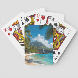 Vintage Style Hawaiian Blue Sea Palms Sky Travel Playing Cards