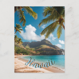 Vintage Style Hawaiian Blue Sea Palms Sky Travel Postcard