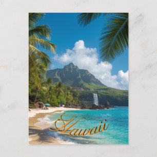 Vintage Style Hawaiian Blue Sea Palms Sky Travel Postcard