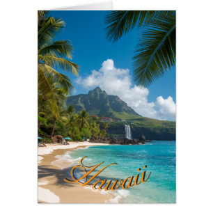 Vintage Style Hawaiian Blue Sea Palms Travel Card
