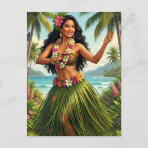 Vintage Style Hawaiian Hula Girl Travel Holiday Postcard