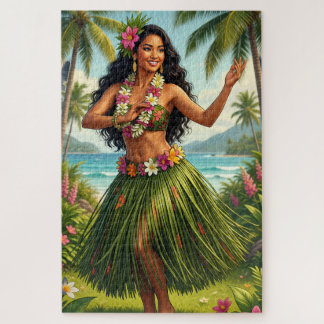 Vintage Style Hawaiian Hula Girl Travel Jigsaw Puzzle