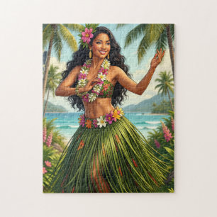 Vintage Style Hawaiian Hula Girl Travel Jigsaw Puzzle