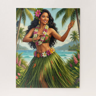 Vintage Style Hawaiian Hula Girl Travel Jigsaw Puzzle