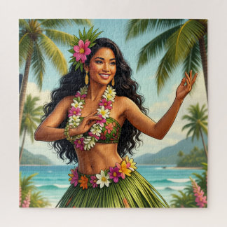 Vintage Style Hawaiian Hula Girl Travel Jigsaw Puzzle
