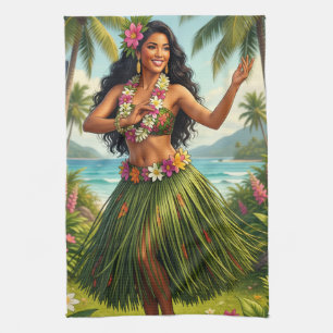 Vintage Style Hawaiian Hula Girl Travel Tea Towel