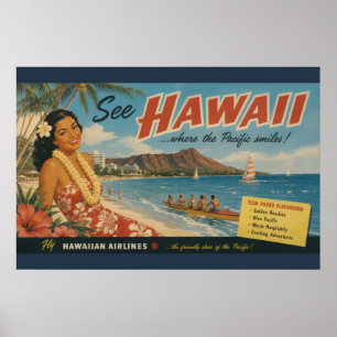 Vintage Style Hawaiian Travel Advertisement Poster