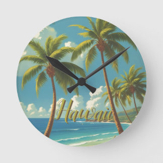 Vintage Style Hawaiian Travel Aloha From Hawaii Round Clock