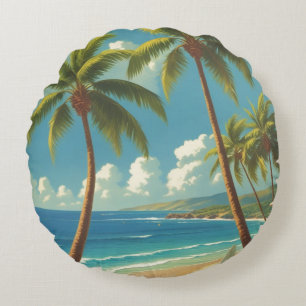 Vintage Style Hawaiian Travel Aloha From Hawaii Round Cushion