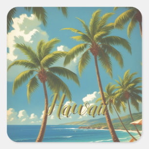 Vintage Style Hawaiian Travel Aloha From Hawaii Square Sticker