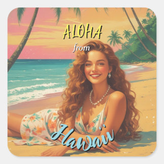 Vintage Style Hawaiian Travel Aloha from Hawaii Square Sticker