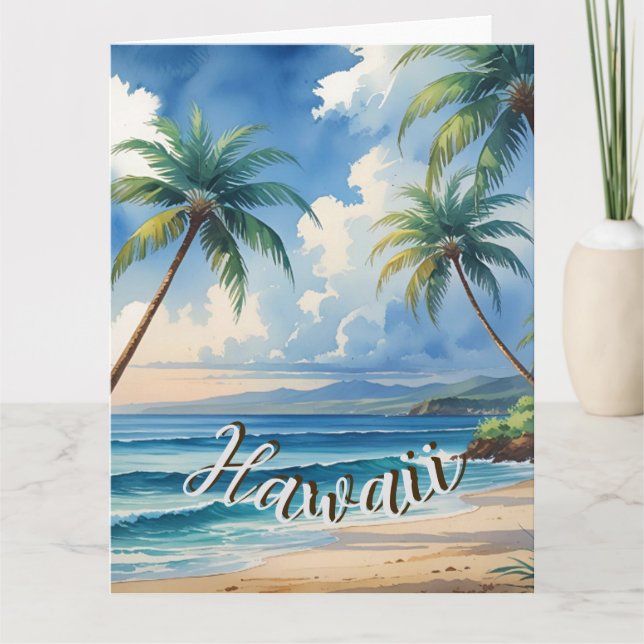 Vintage Style Hawaiian Travel Coast Blue Sea Card (Front)