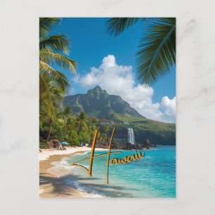 Vintage Style Hawaiian Travel Coast Blue Sea Postcard