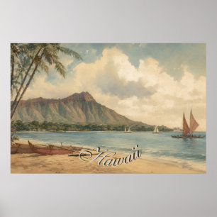 Vintage Style Hawaiian Travel Coast Sea Poster