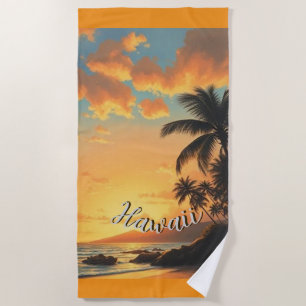 Vintage Style Hawaiian Travel Coast Sea Sunset Beach Towel