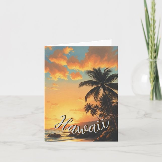 Vintage Style Hawaiian Travel Coast Sea Sunset Card (Front)