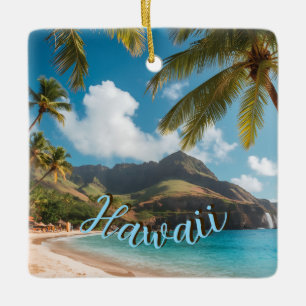 Vintage Style Hawaiian Travel Coast Sea Sunset Ceramic Ornament