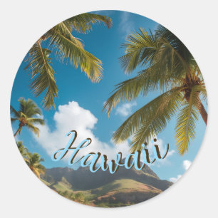 Vintage Style Hawaiian Travel Coast Sea Sunset Classic Round Sticker