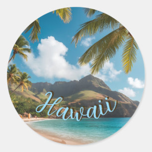 Vintage Style Hawaiian Travel Coast Sea Sunset Classic Round Sticker