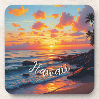 Vintage Style Hawaiian Travel Coast Sea Sunset Coaster