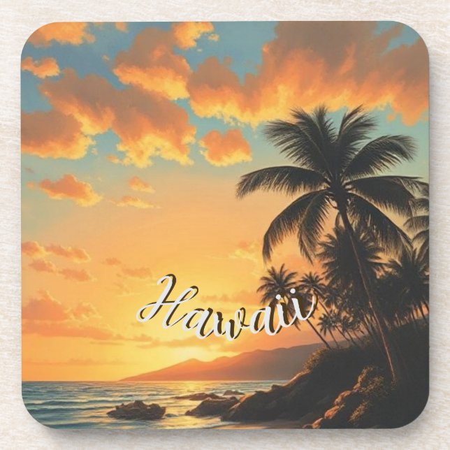 Vintage Style Hawaiian Travel Coast Sea Sunset Coaster (Front)