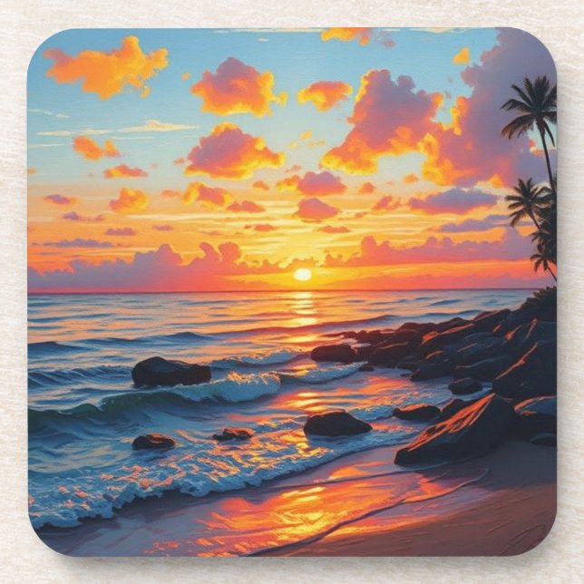 Vintage Style Hawaiian Travel Coast Sea Sunset Coaster (Front)
