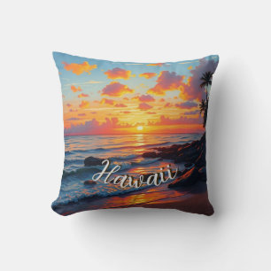 Vintage Style Hawaiian Travel Coast Sea Sunset Cushion