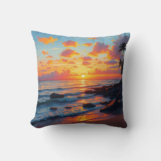 Vintage Style Hawaiian Travel Coast Sea Sunset Cushion