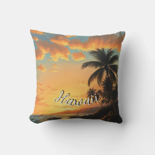 Vintage Style Hawaiian Travel Coast Sea Sunset Cushion