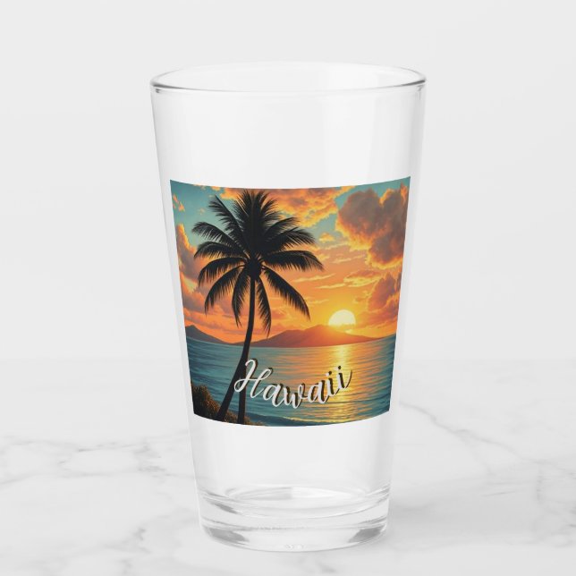 Vintage Style Hawaiian Travel Coast Sea Sunset Glass (Front)