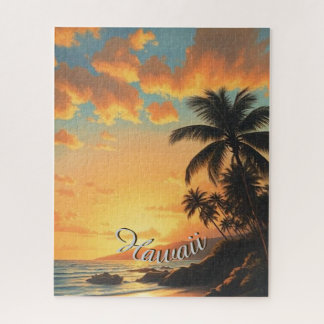 Vintage Style Hawaiian Travel Coast Sea Sunset Jigsaw Puzzle