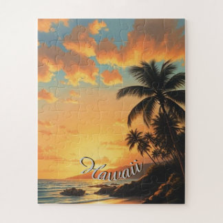 Vintage Style Hawaiian Travel Coast Sea Sunset Jigsaw Puzzle